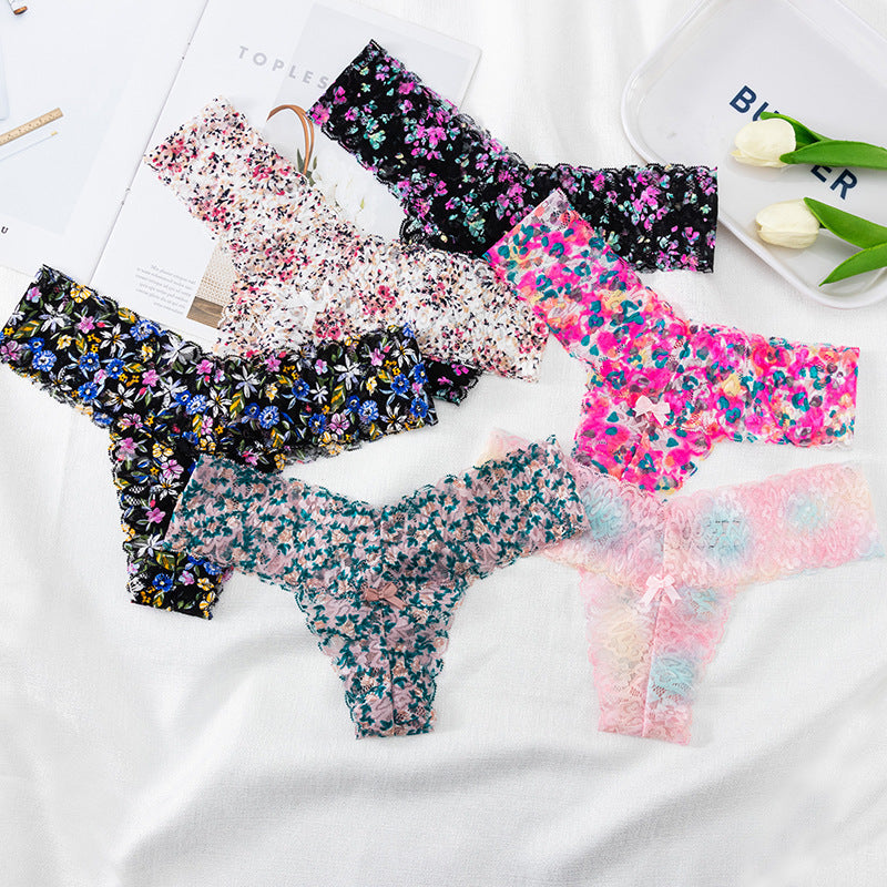 Women's Sexy Low Waisted Lace Printed Thong