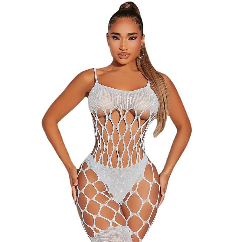 New Sexy Hollow Hook Mesh Hot Rhinestone One-piece Sexy Lingerie