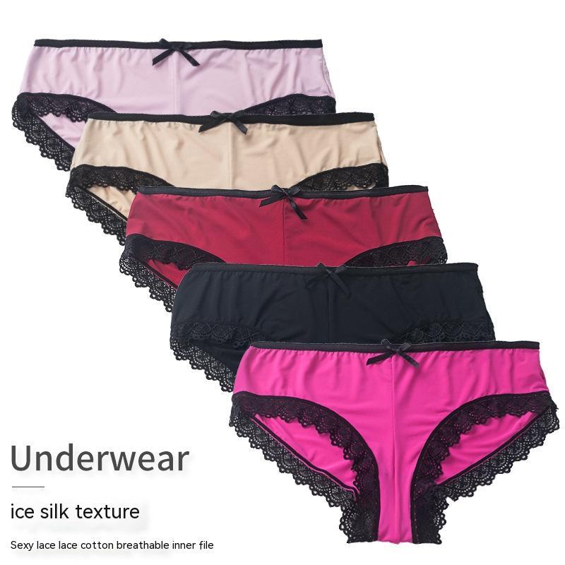 Lace Women's Ice Silk Underwear Design Sense Low Waist Plus Size Briefs