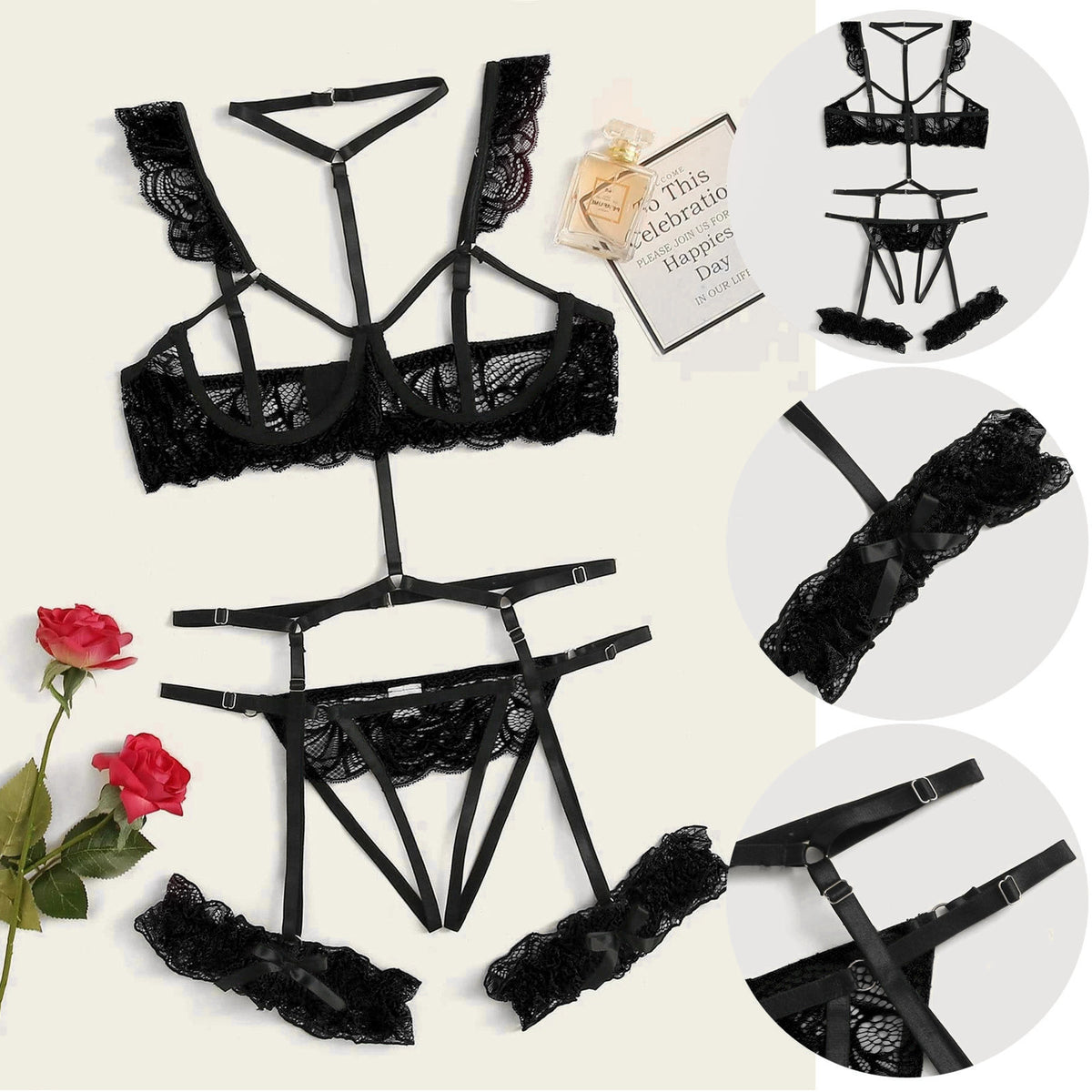 Lingerie Cup Bra Crotchless With Garter