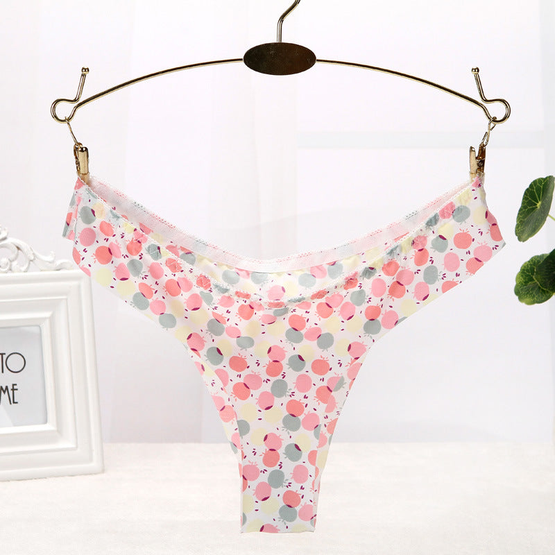 One-piece Ice Silk Seamless Oversized Elastic Printed Women's Underwear T-back T-shaped Panties