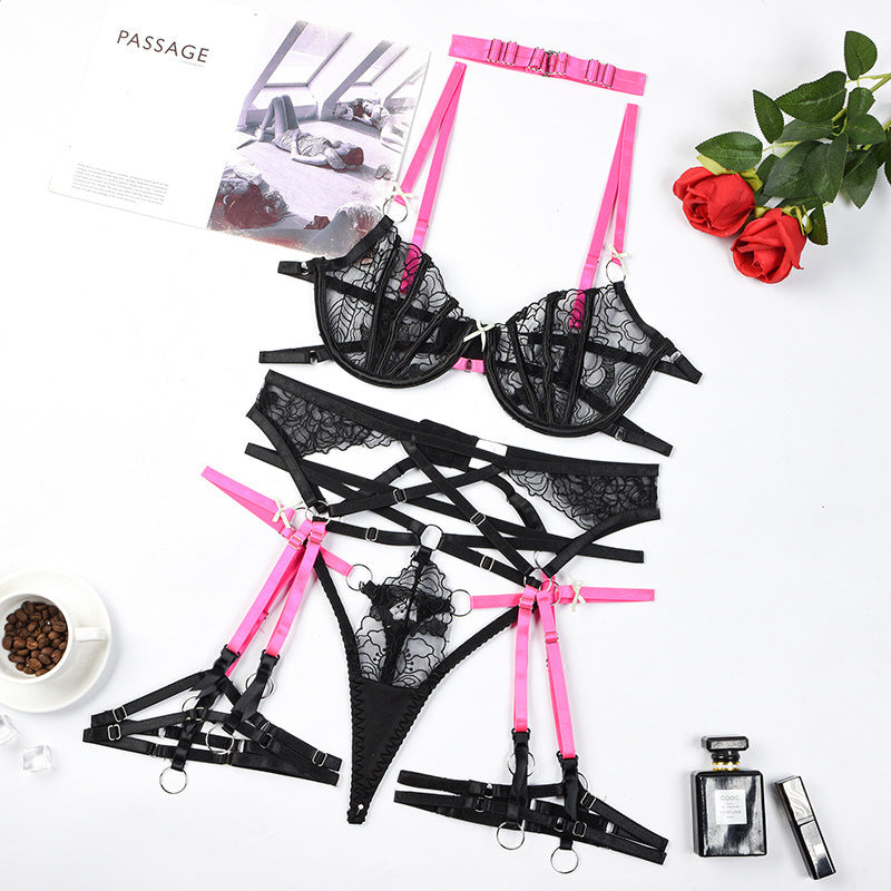 Tulle Embroidery Cut-out Underwear Set