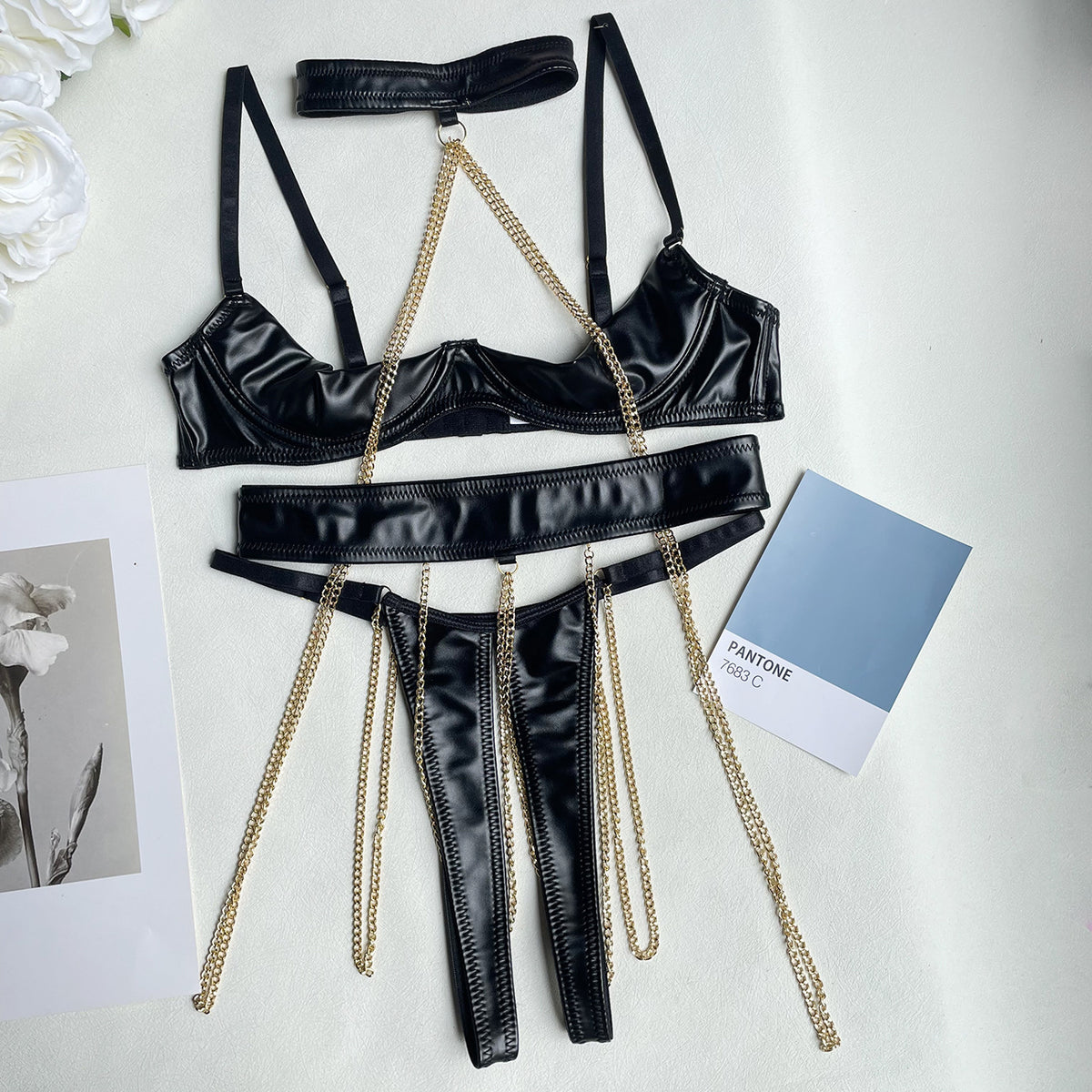 Heavy Industry Chain Breast Leakage Strap Sexy Lingerie Kit