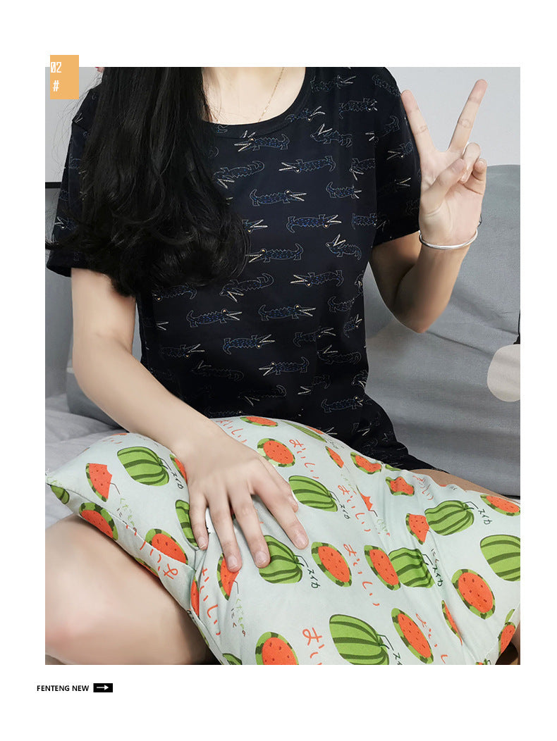 Sleeve shorts two-piece pajamas home service