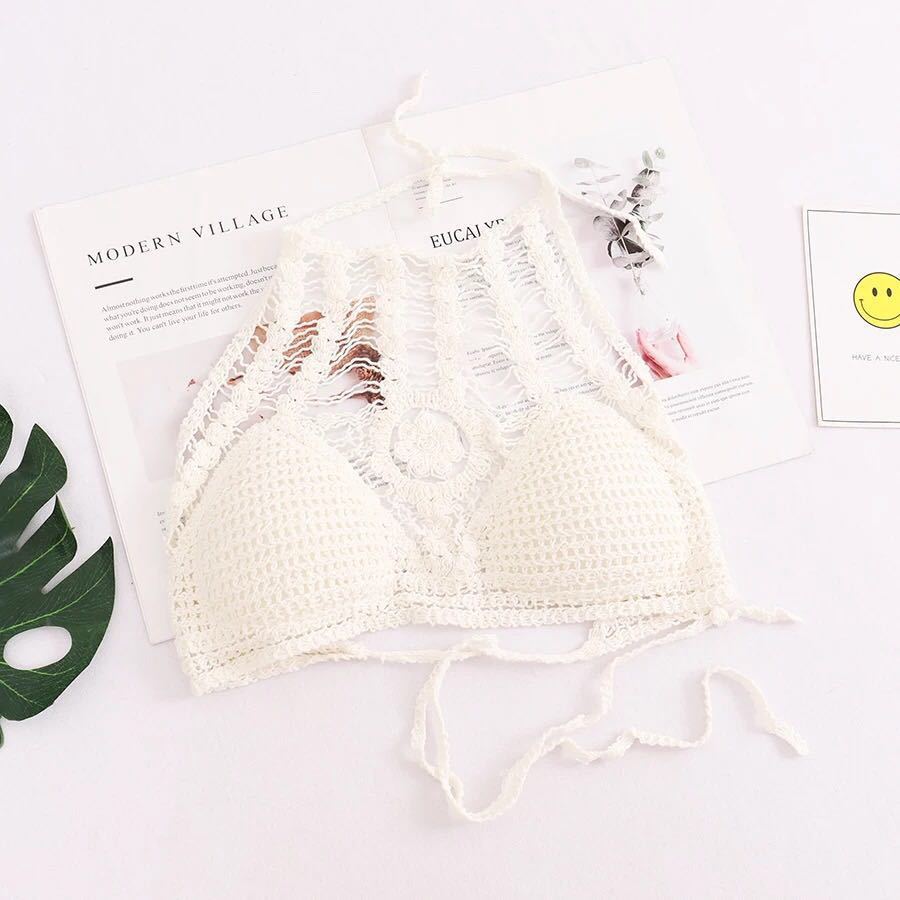 Fashion sexy small camisole seaside lace-up beautiful back hollow knitted swimsuit short bikini