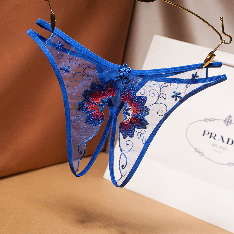 Women's Embroidered File Panties Free Sexy Thong Low Waist