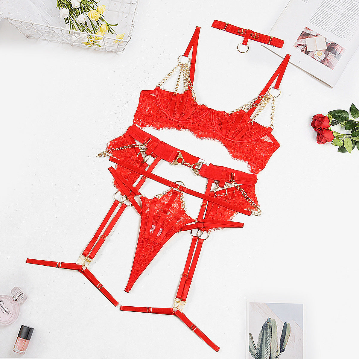 Women's Lace Hollow-out Steel Ring Push-up Underwear