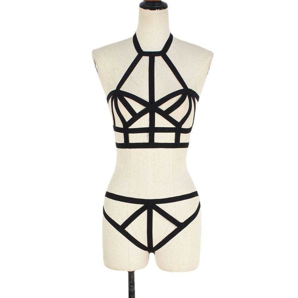 Lace Up Elastic Bra Set Women's Underwear