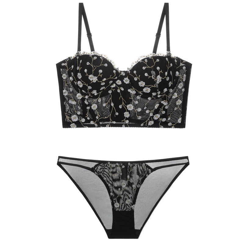 Vintage Embroidered Lingerie Thin Push Up Bra