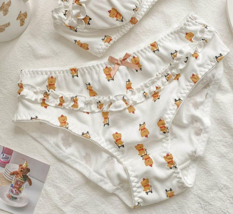 Cartoon Cute Underwear Panties Set Women's Chest-flattering Small Wireless Pure Desire Charming Bra