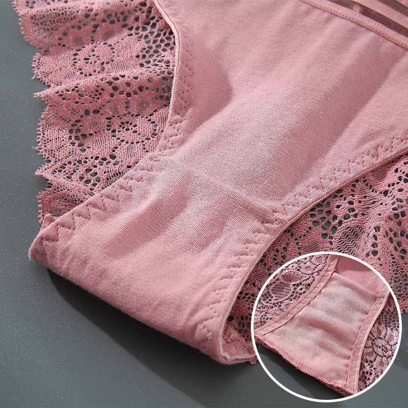 Sexy Women's Cotton High Waist Lace Breathable Underwear