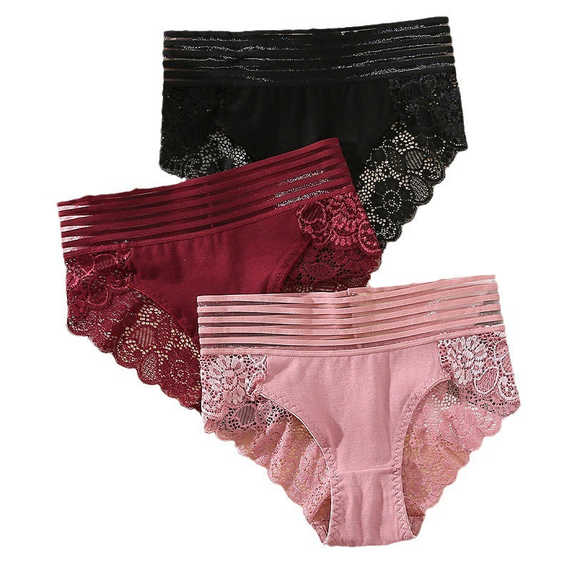 Sexy Women's Cotton High Waist Lace Breathable Underwear