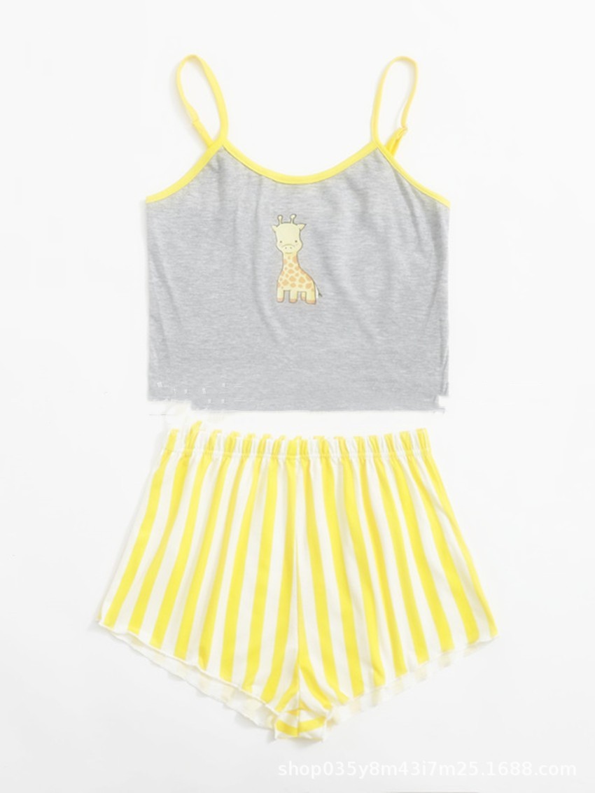 Summer Women's Small Suspender Two-piece Pajamas Dinosaur Suit