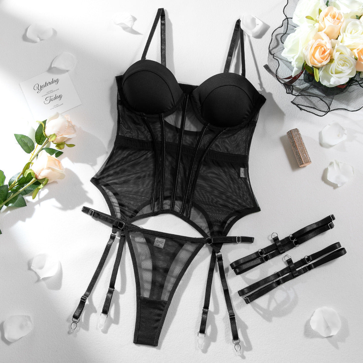Polyester Comfortable Mesh Breathable Body Shaping Two-piece Suits Steel Ring Push Up With Leg Ring