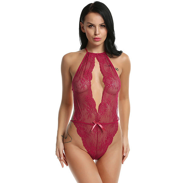 Women's New Sexy Body Sculpting Pajamas Lace V-neck Halter Jumpsuit