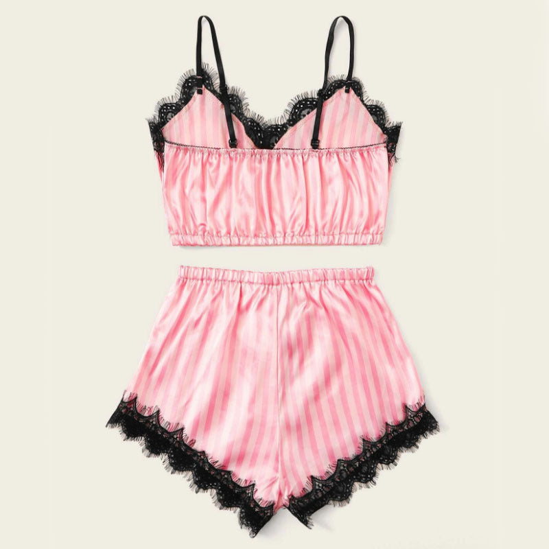 Foreign Trade Sexy Underwear Satin Striped Underwear Lace Sexy Bra Set