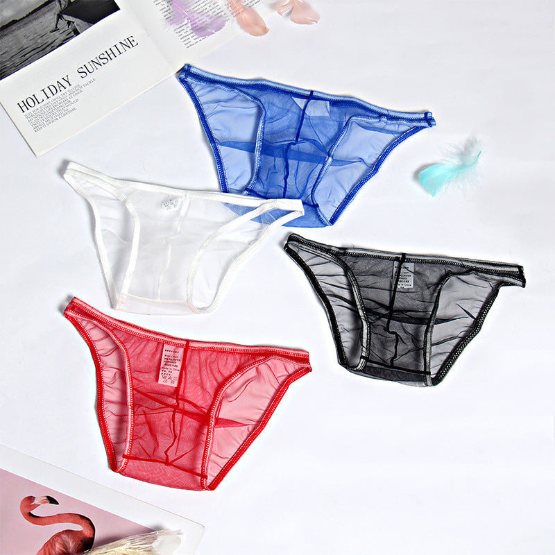 See Through Breathable Sexy Underwear Mesh Ultra-thin Solid Color Men's Briefs