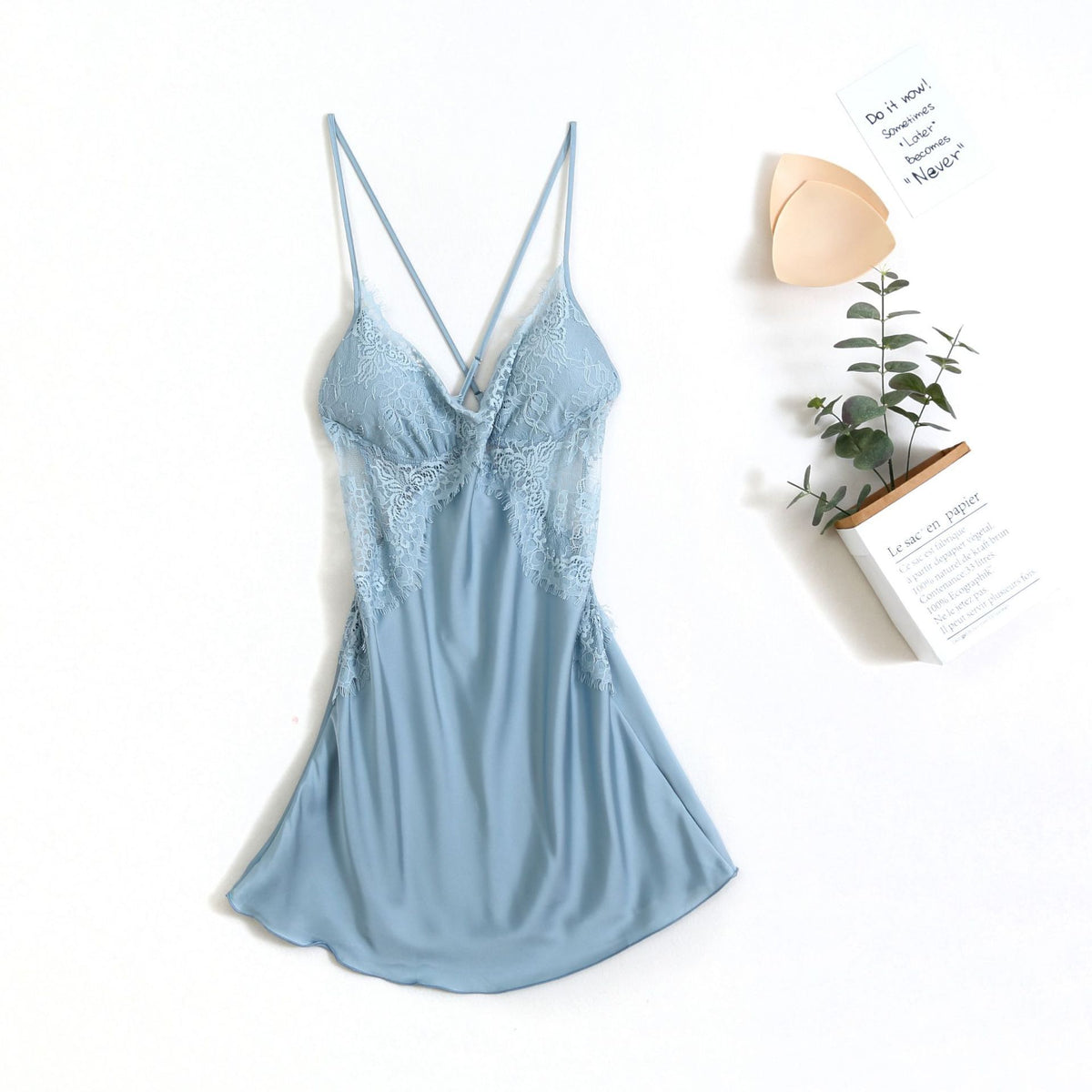 Fashion Side Waist Lace Silk Suspender Skirt Pajamas
