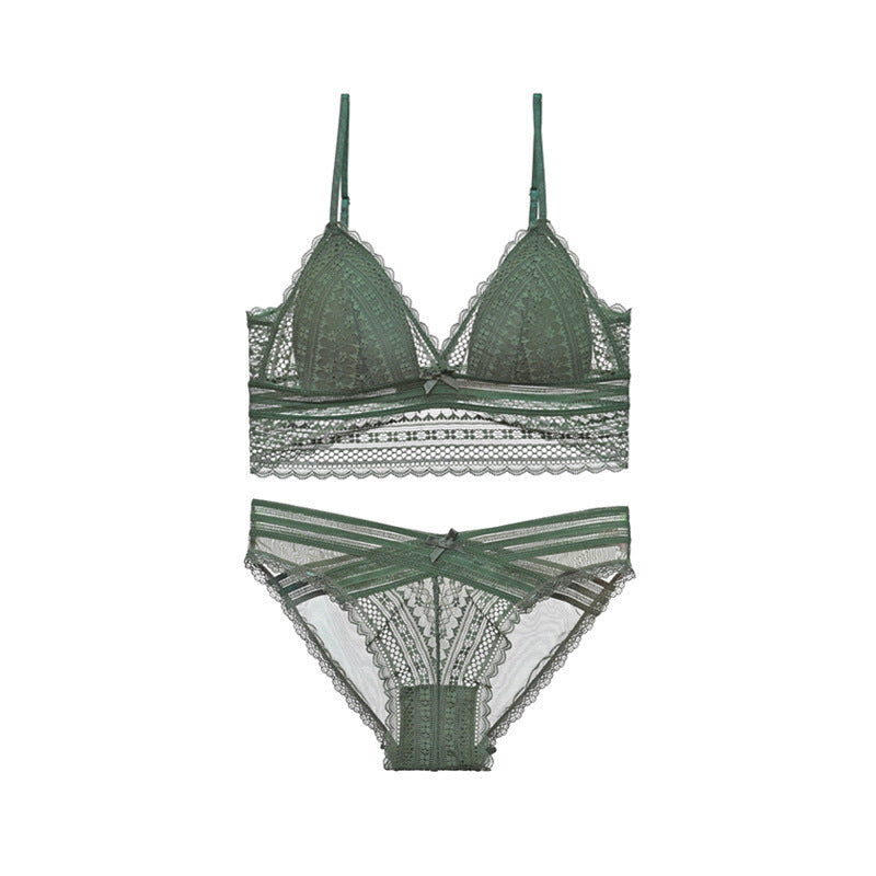 Lace Triangle Cup No Steel Ring Breathable Sexy Bra Underwear Set