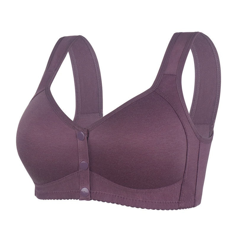 Fixed Cup Front Buckle Middle-aged And Elderly Underwear Women's Smooth Wirless Wide Shoulder Strap Vest Plus Size