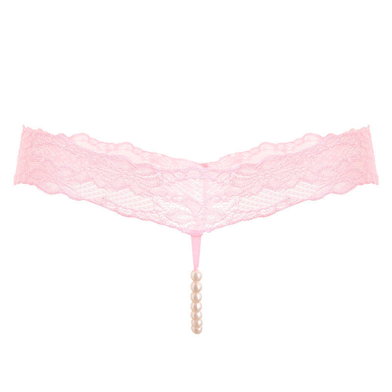 Pure Color Sexy Lace T-Pants, Pearl Massage Panties, Ladies Transparent Sexy