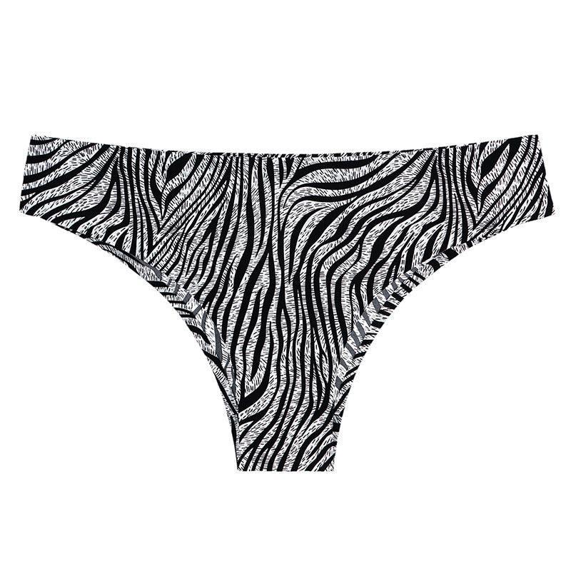 Printed Ice Silk Seamless Underwear For Women With Low Waist