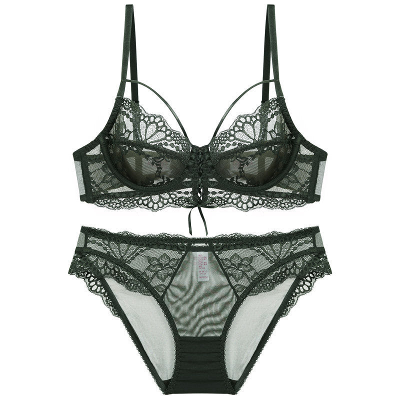 Ribbon Big Chest Show Small Half See-through Bra Set