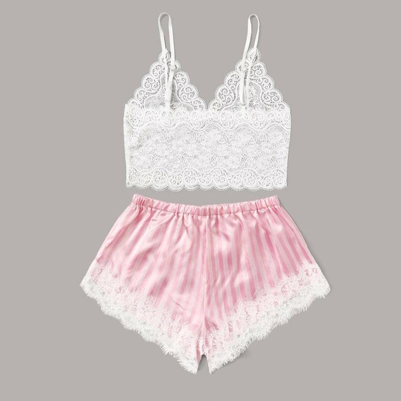 Sexy Lace Split Pajamas Set