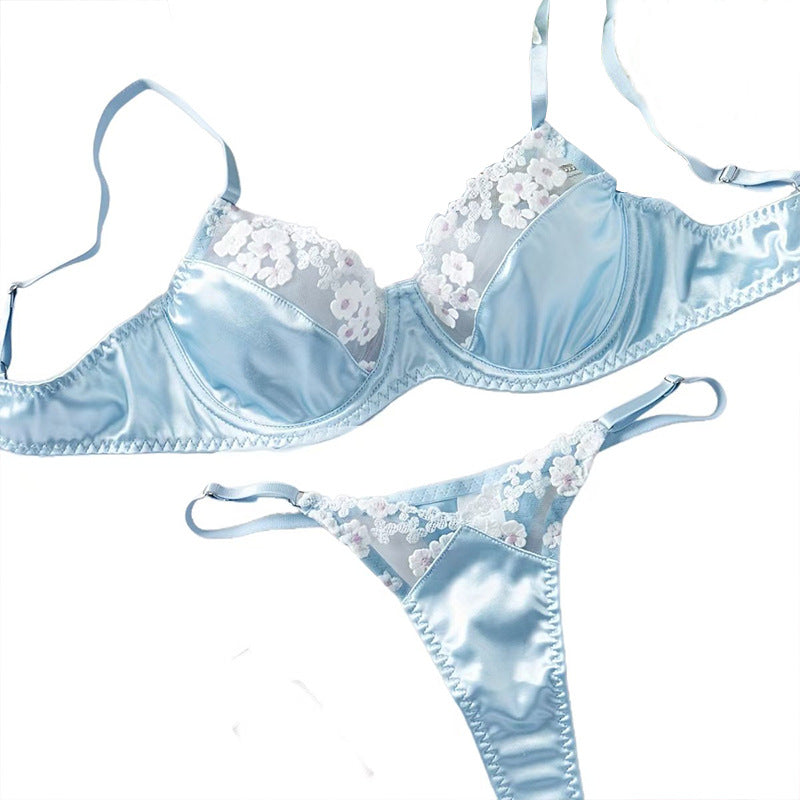 French Sexy Blue Comfortable Women's Underwear Suit