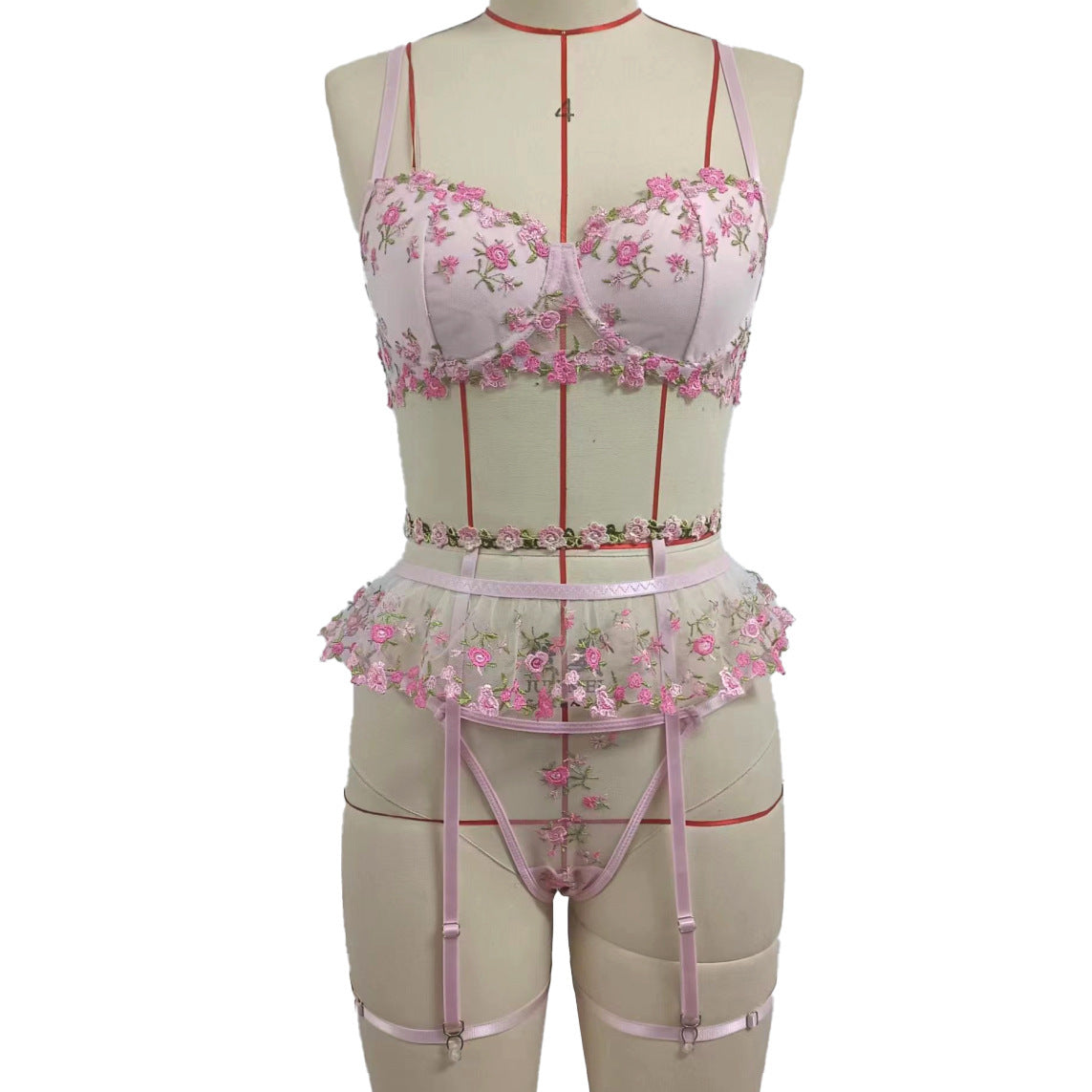 Hollow Lace Garter Underwear Four-piece Set