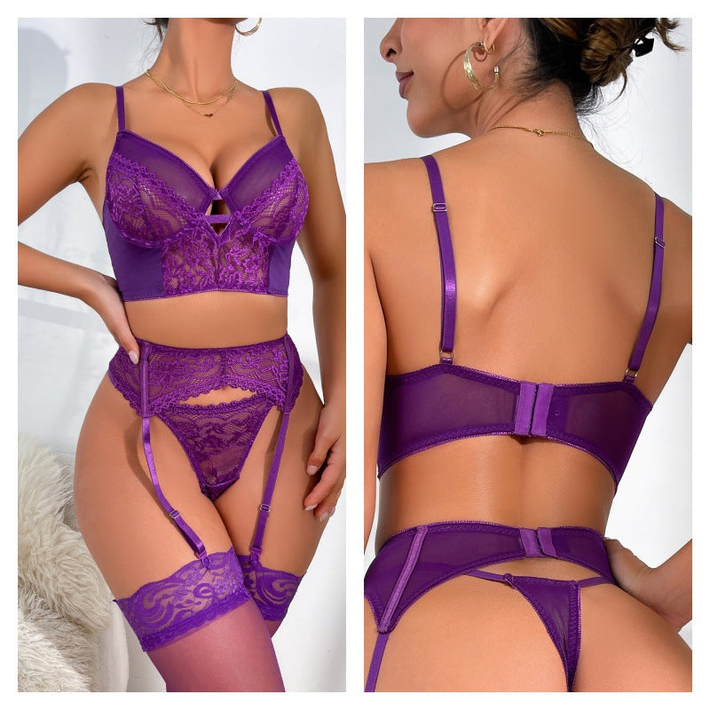 Women's Fashion Lace Lace Cutout Gathering Bra Split Suit