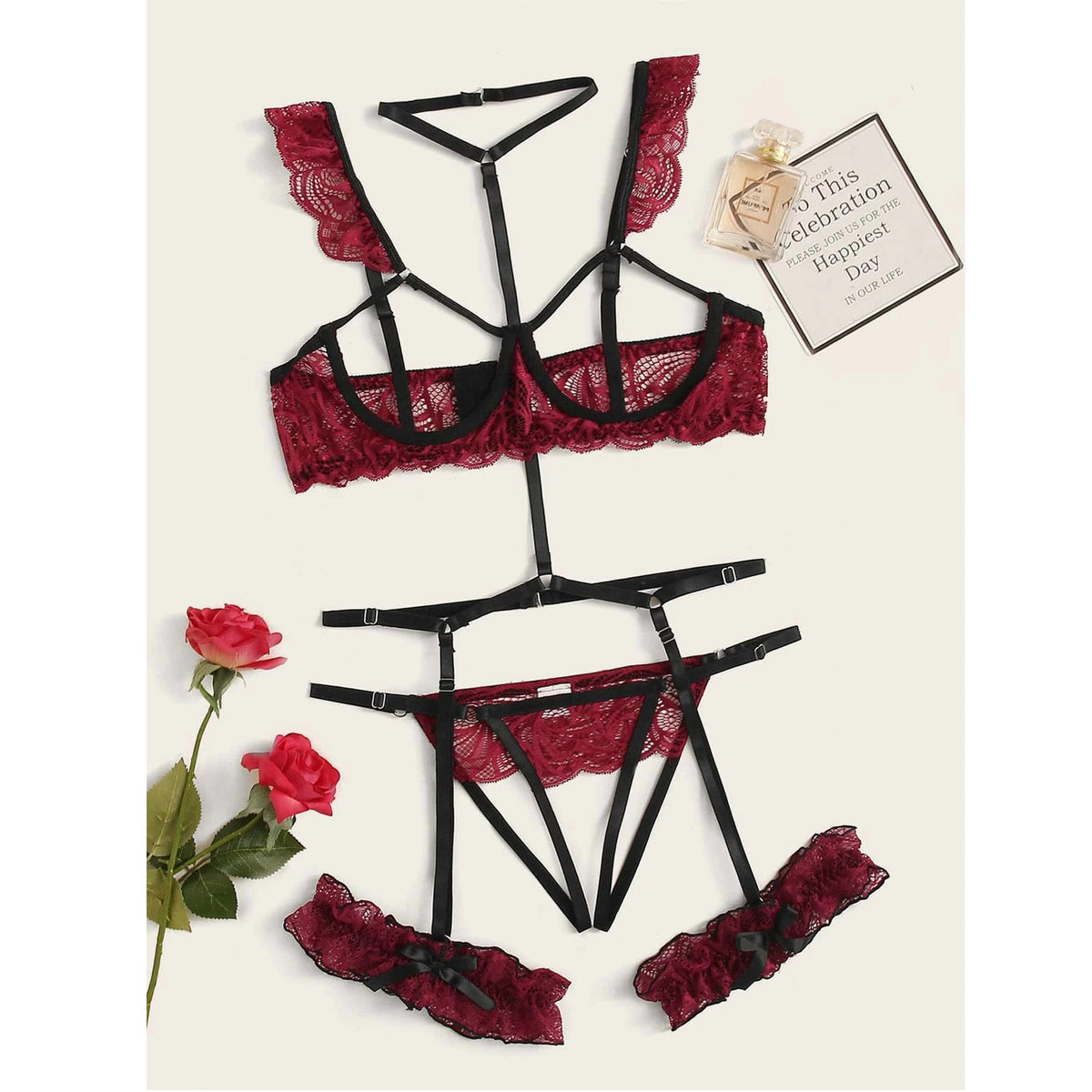 Lingerie Cup Bra Crotchless With Garter