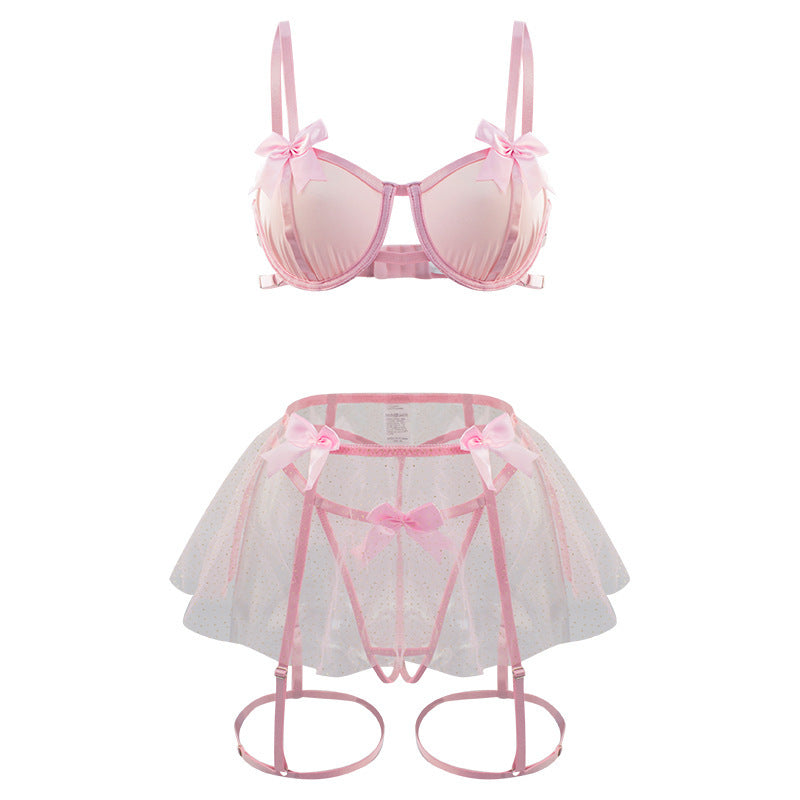 Underwear Sling Three-piece Set Bow Hollow Out