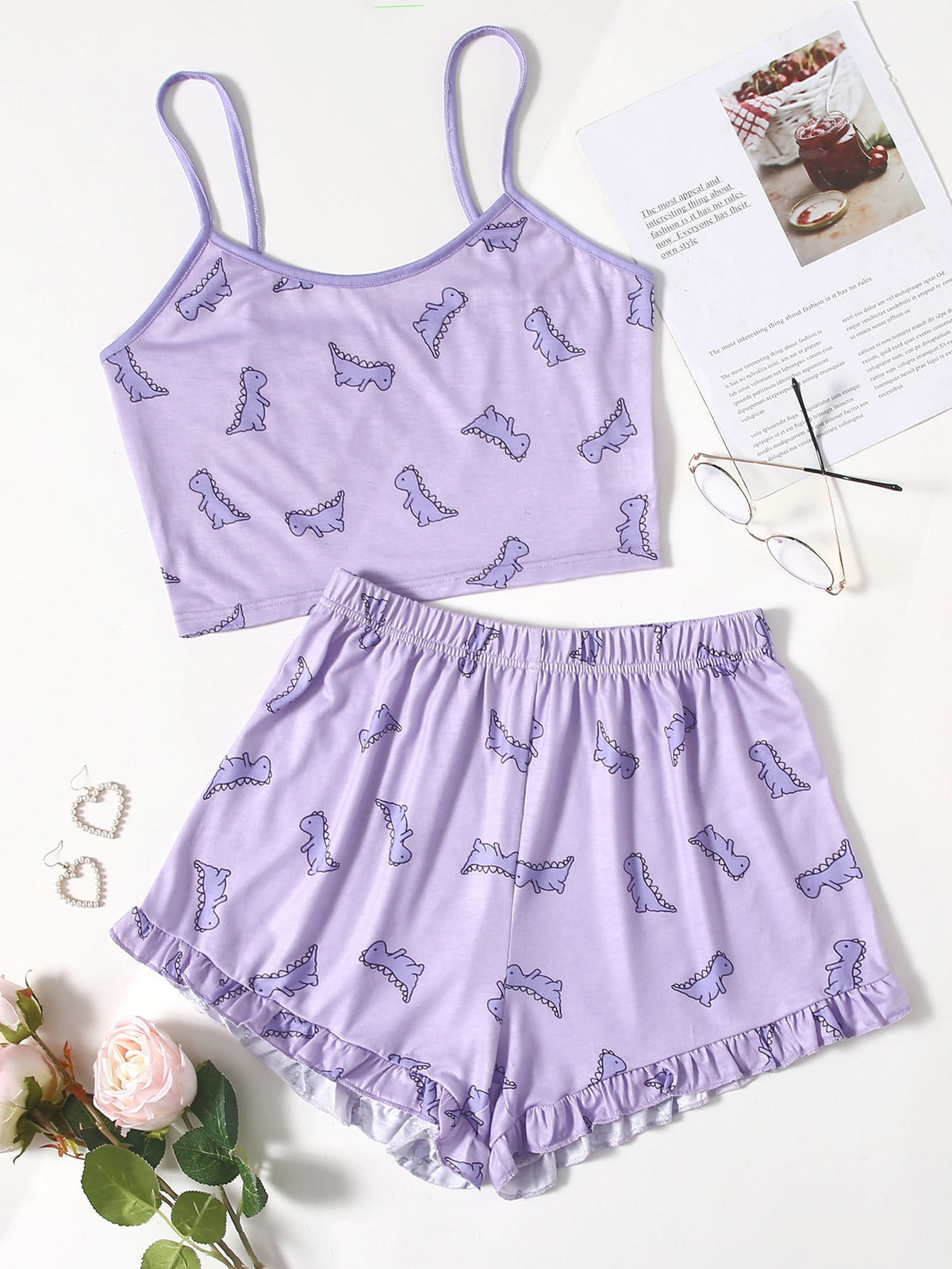 Summer Women's Small Suspender Two-piece Pajamas Dinosaur Suit