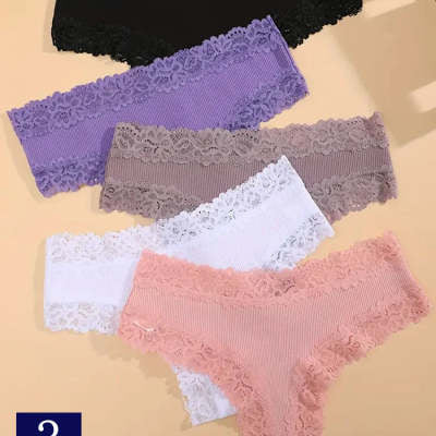 Rib Cotton Underwear Lace Sexy Pure Mid-waist French Style Women's Briefs