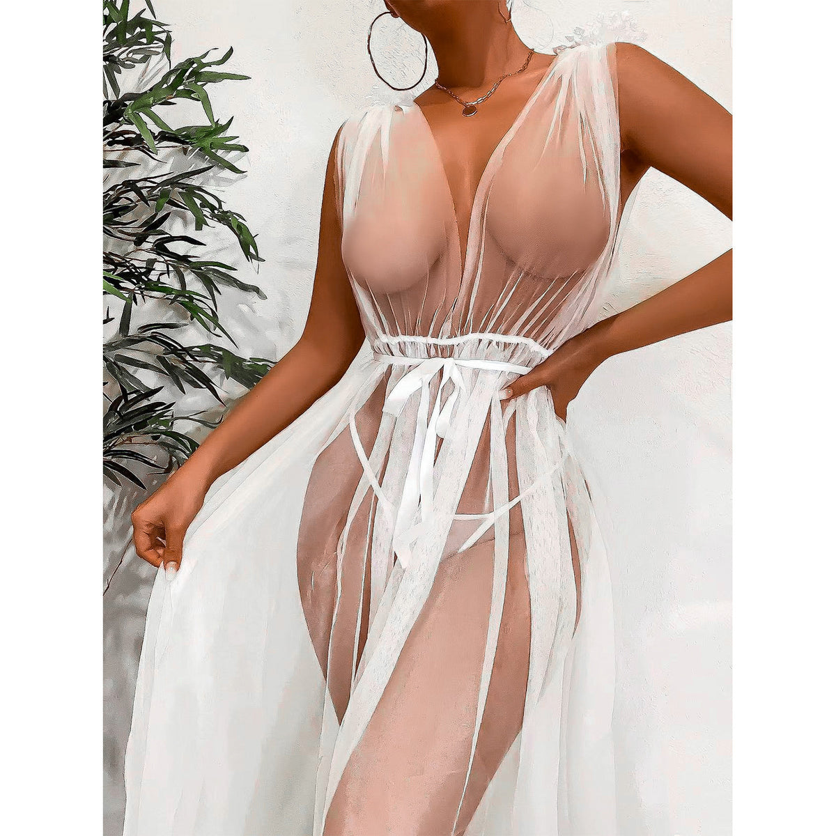 European And American Women's Lace White Mesh Underwear Set