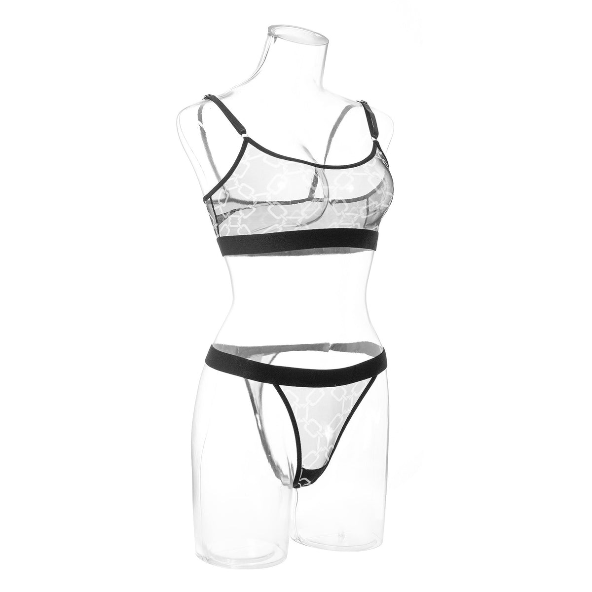 Women's Fashion Net Cloth Printing Underwear Bra Set