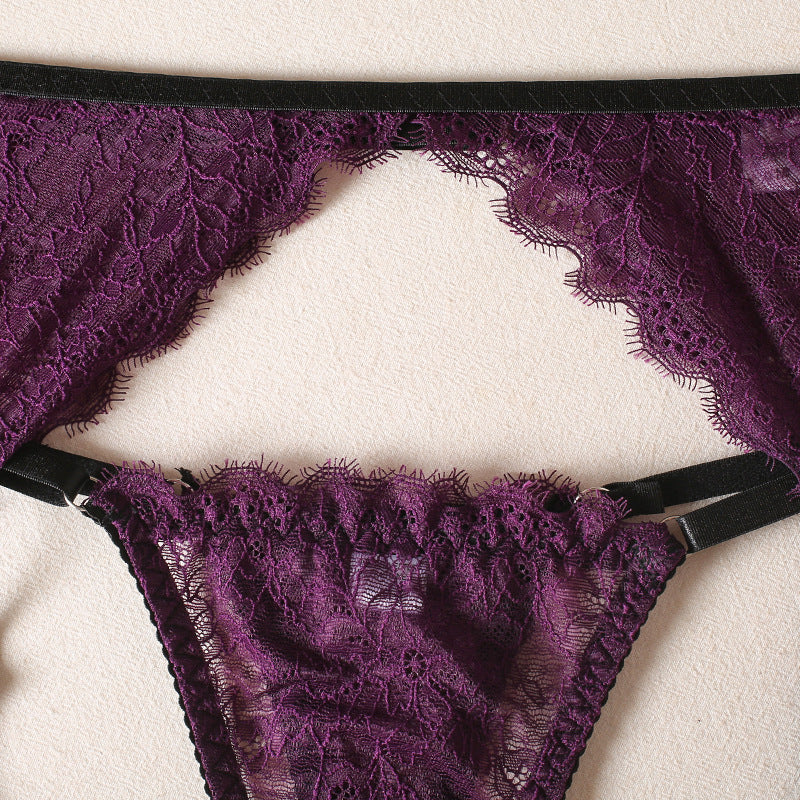 Sexy Underwear Lace Ribbon Steel Ring Bra Set