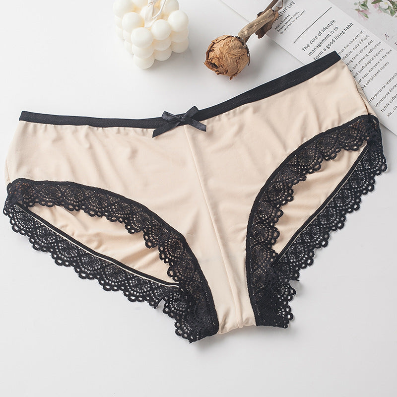 Lace Women's Ice Silk Underwear Design Sense Low Waist Plus Size Briefs