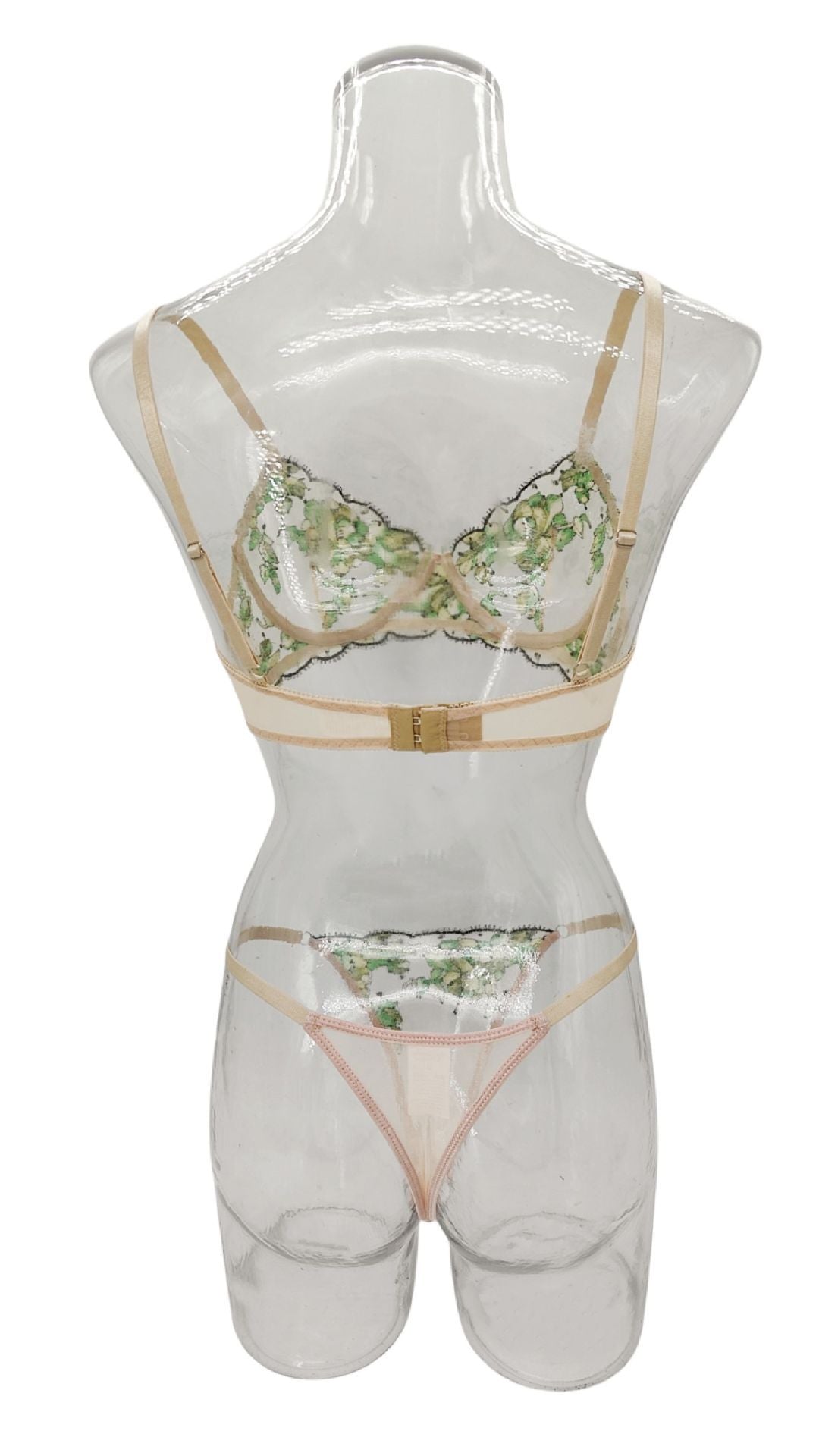 Women's Mesh Multi-color Embroidery Transparent Underwear Suit