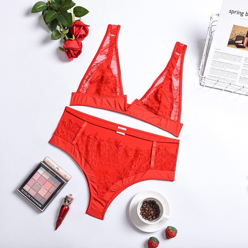 Summer Foreign Trade Women's Lace V-neck Sexy Underwear Suit