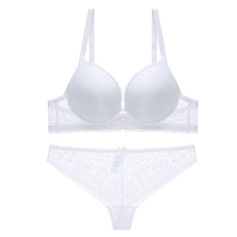 Fashion Push Up Bra Lace Hollow Out Top Thin Bottom Thick Underwear Set