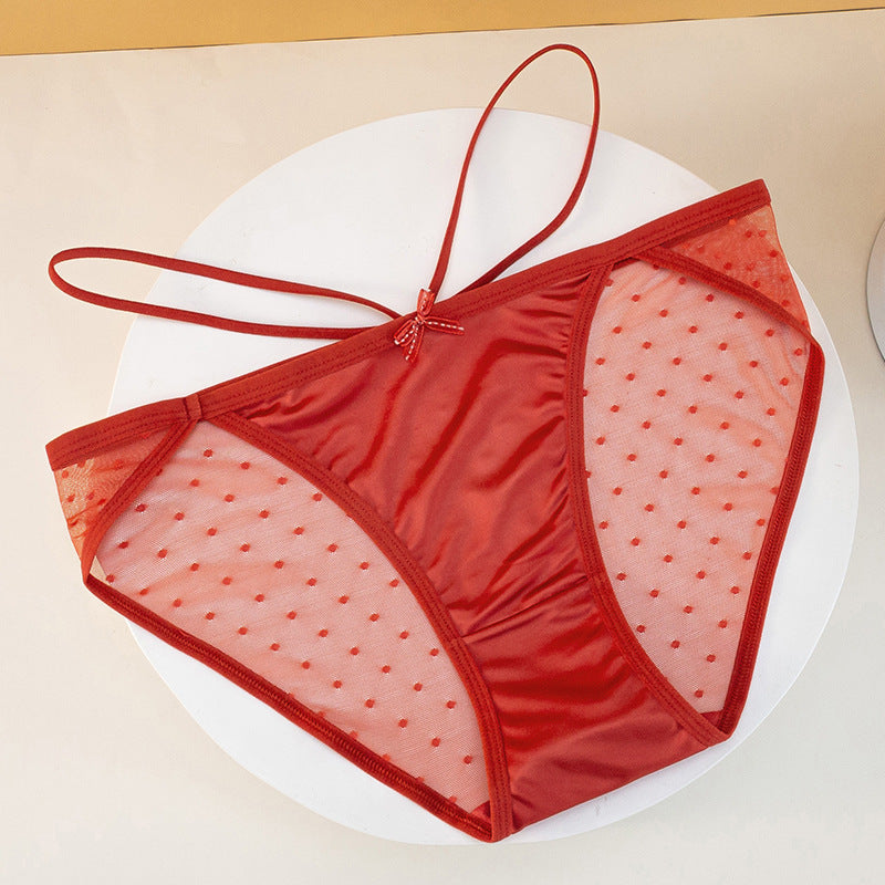 Sweet Pearl Ice Silk Lace Low Waist European And American Lace Up Underwear For Women