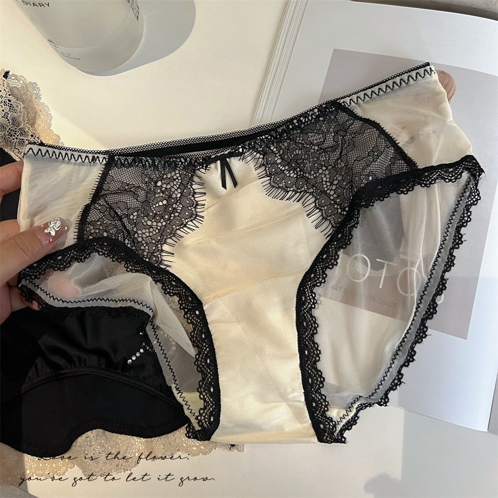 Retro High Luxury Lace Underwear Women's French Eyelash Stitching Satin Comfortable Breathable Purified Cotton Crotch