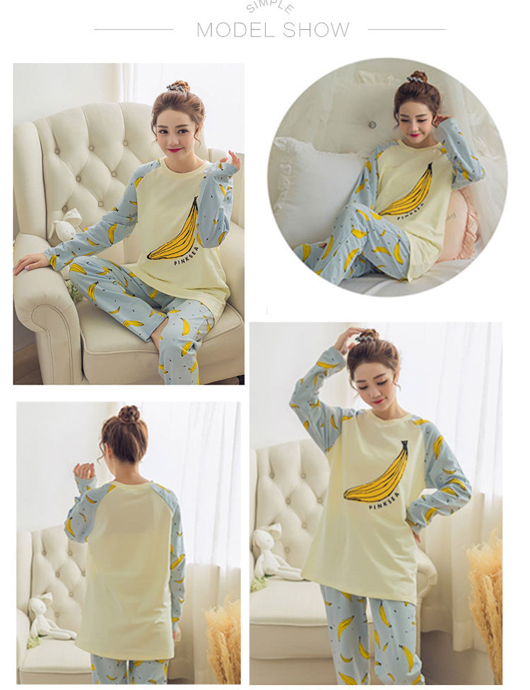 Girl Pajamas Long-sleeved Trousers Round Neck Printed Thin Suit