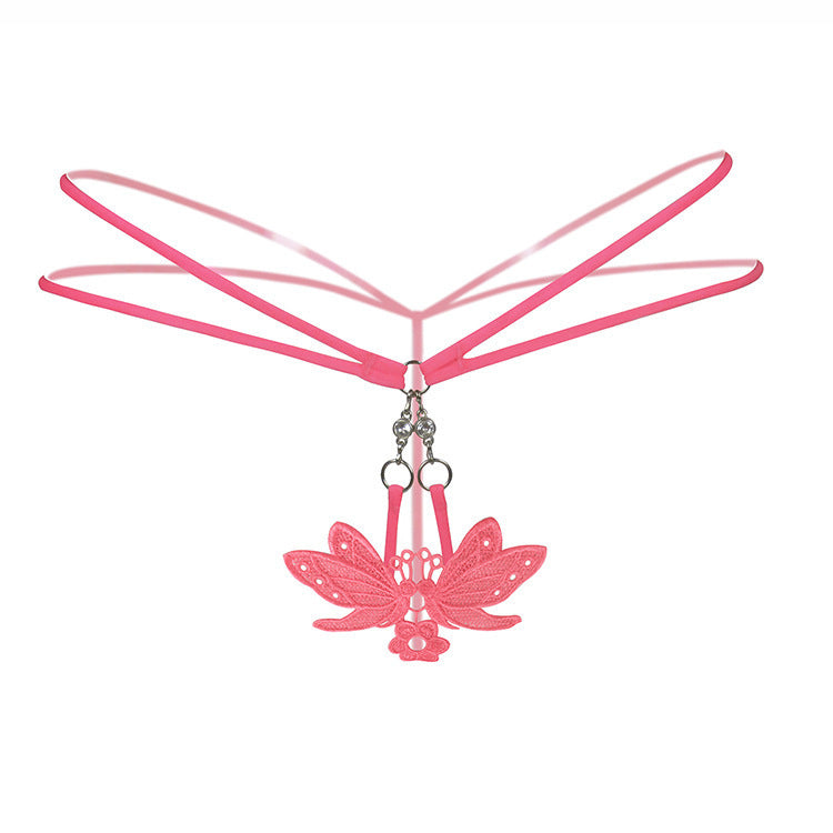T-back Sexy Embroidery Low Waist Metal Buckle