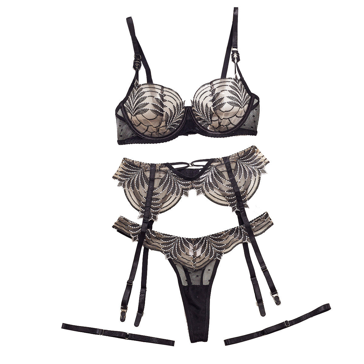Lace Joint Dot Mesh Underwear Four-piece Set
