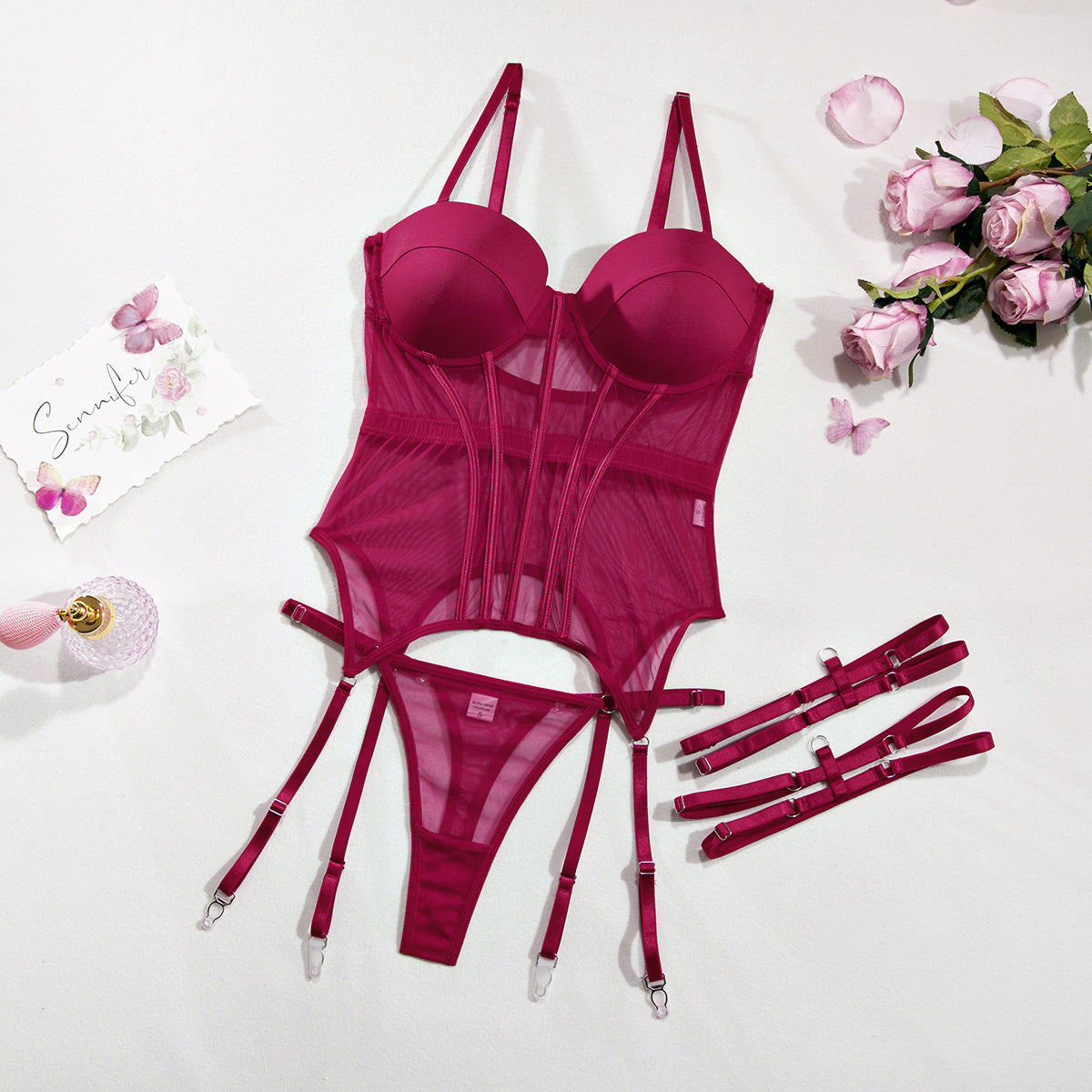 Polyester Comfortable Mesh Breathable Body Shaping Two-piece Suits Steel Ring Push Up With Leg Ring