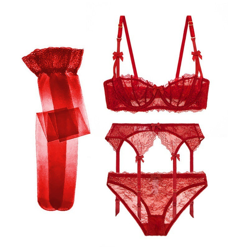 Half Cup Lace Bra Set Women