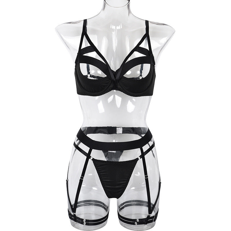 Three-piece Splicing Push-up Underwire Underwear Set